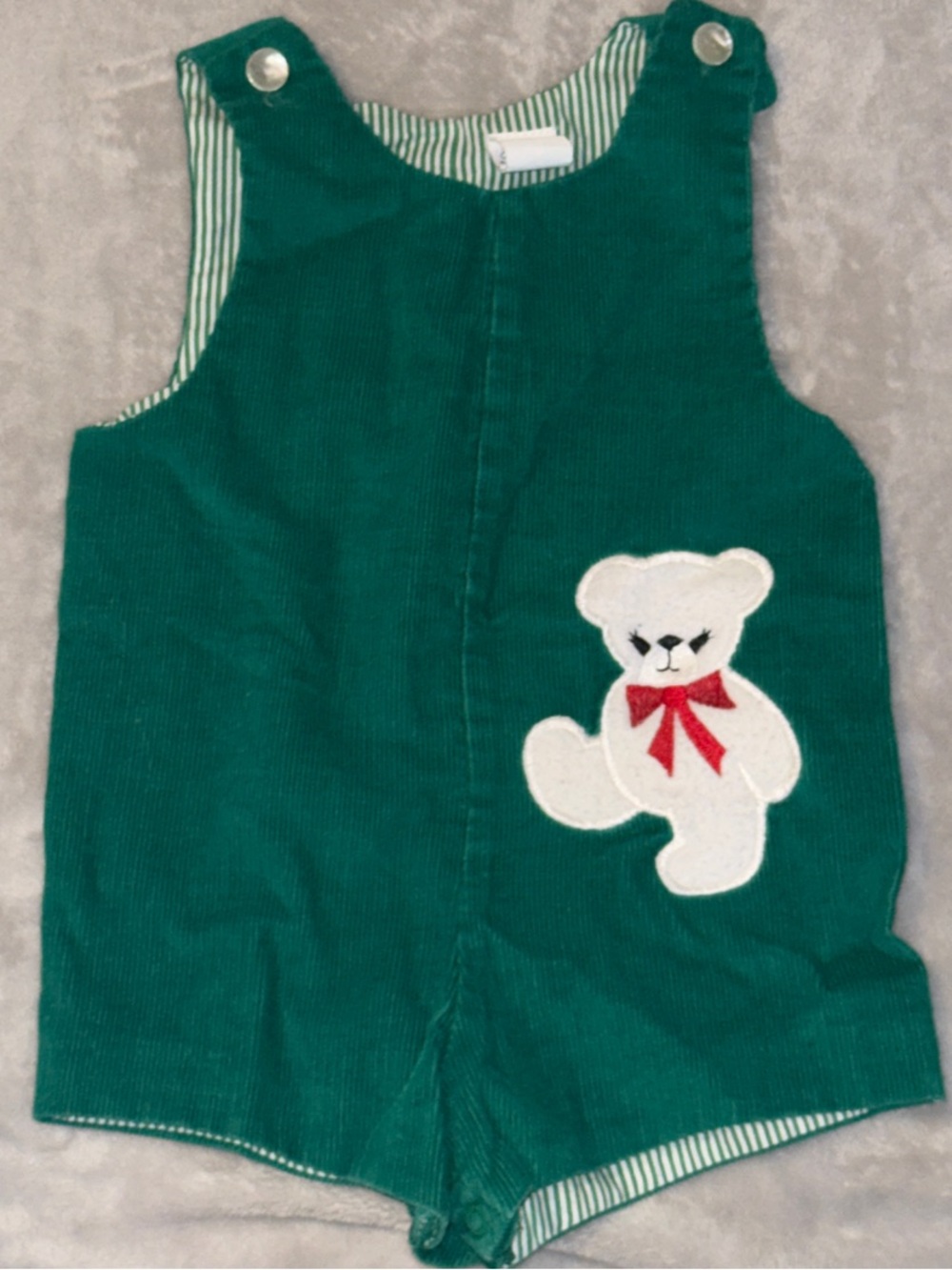 Green Corduroy Teddy Appliqué Kids Romper - Unbranded